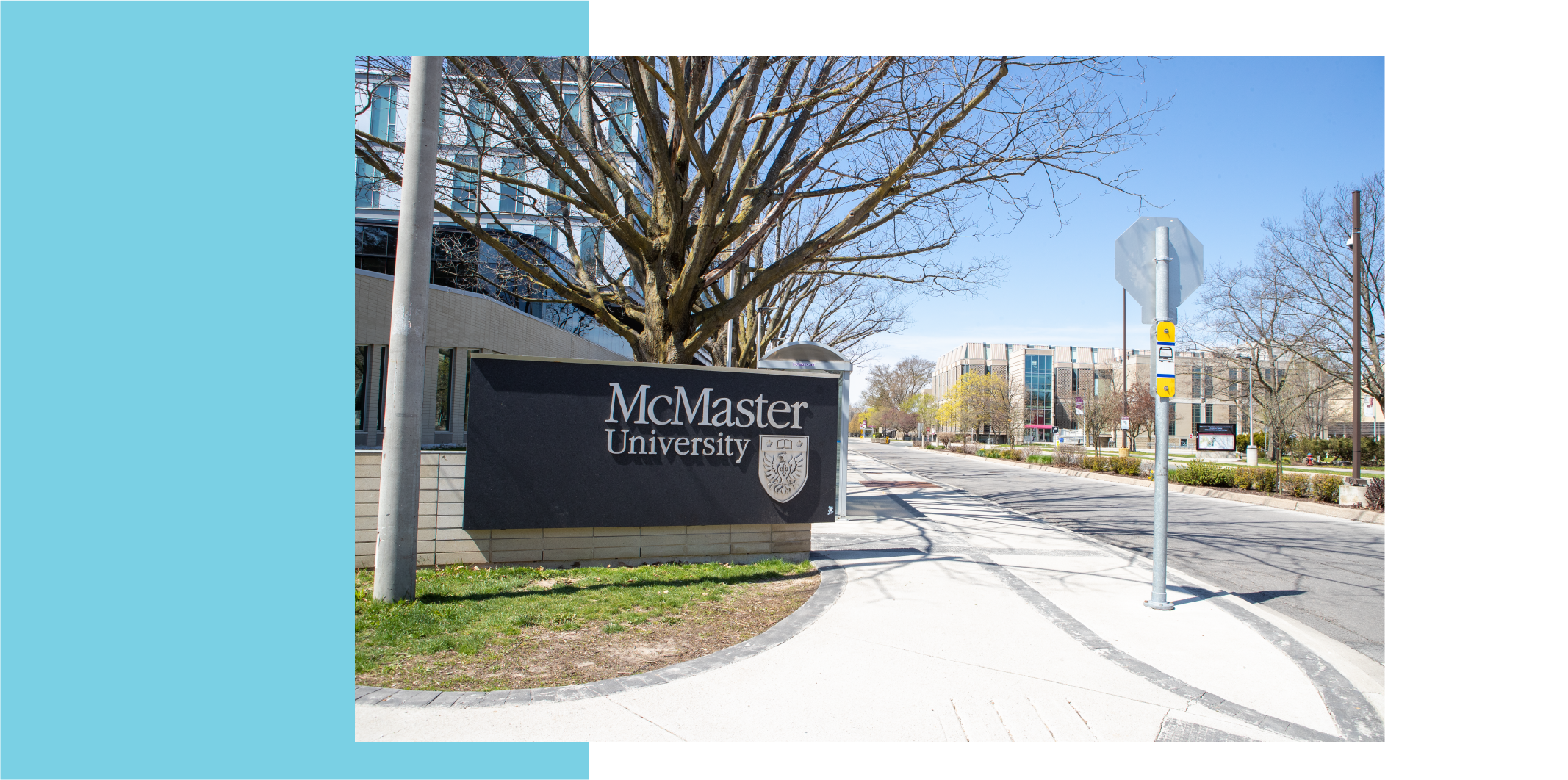 Image of McMaster University sign taken at the Stirling Street entrance to campus
