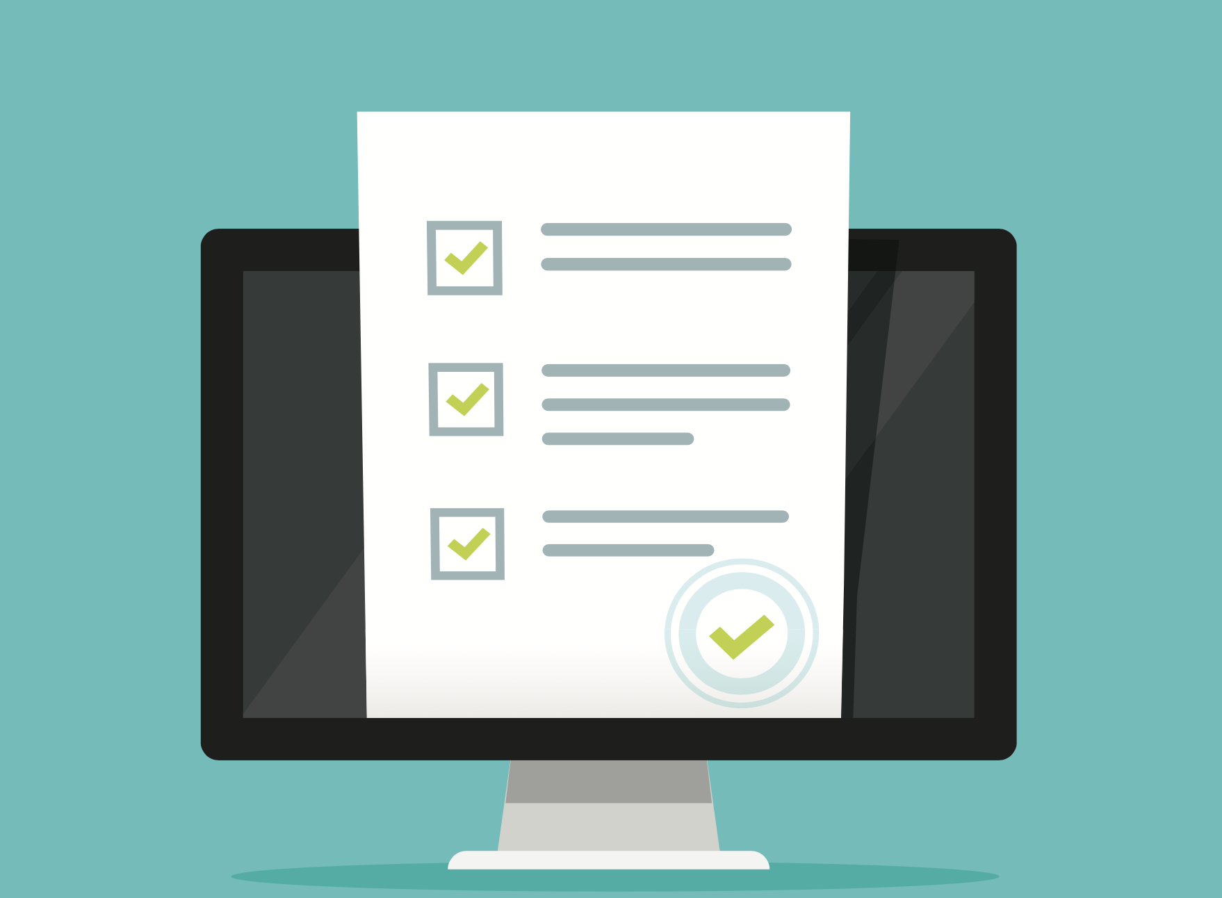 Graphic image depicting a checklist and a computer