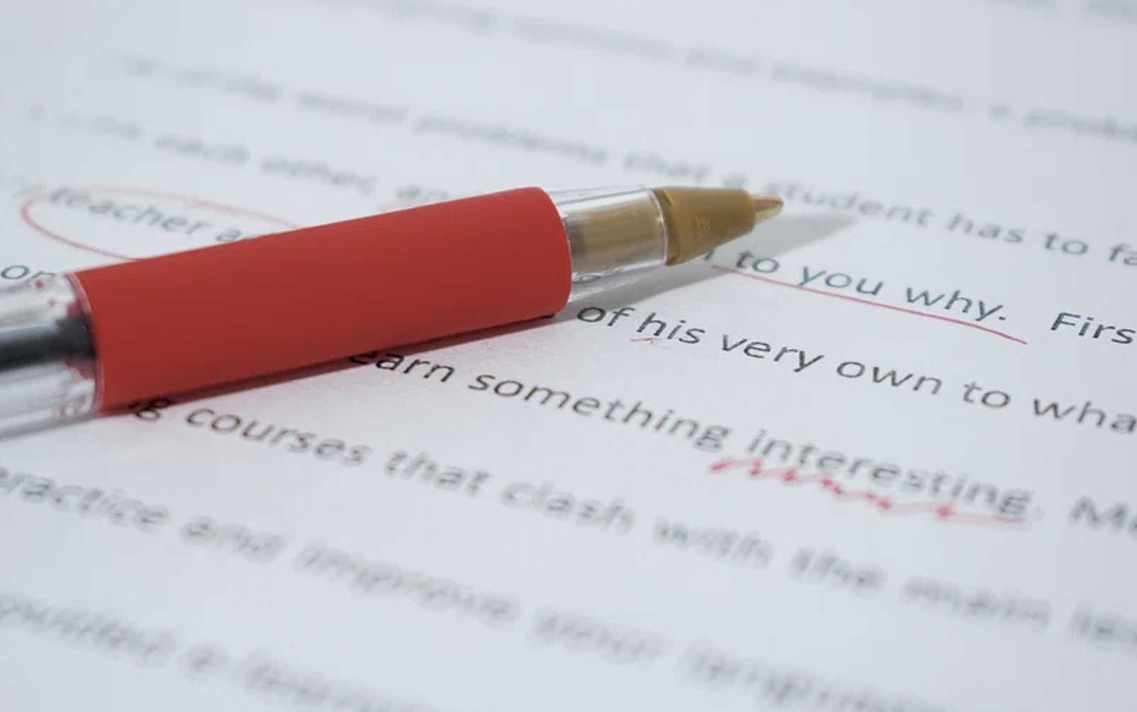 Pen resting on Essay