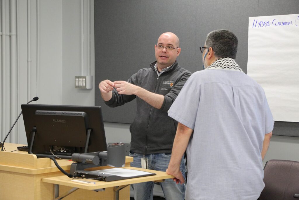 Joey Ricottone, Associate Director, Campus Classroom Technologies and Library Computing explains the Hybrid and Flexible Classroom during the Digital Learning Strategic Framework event.