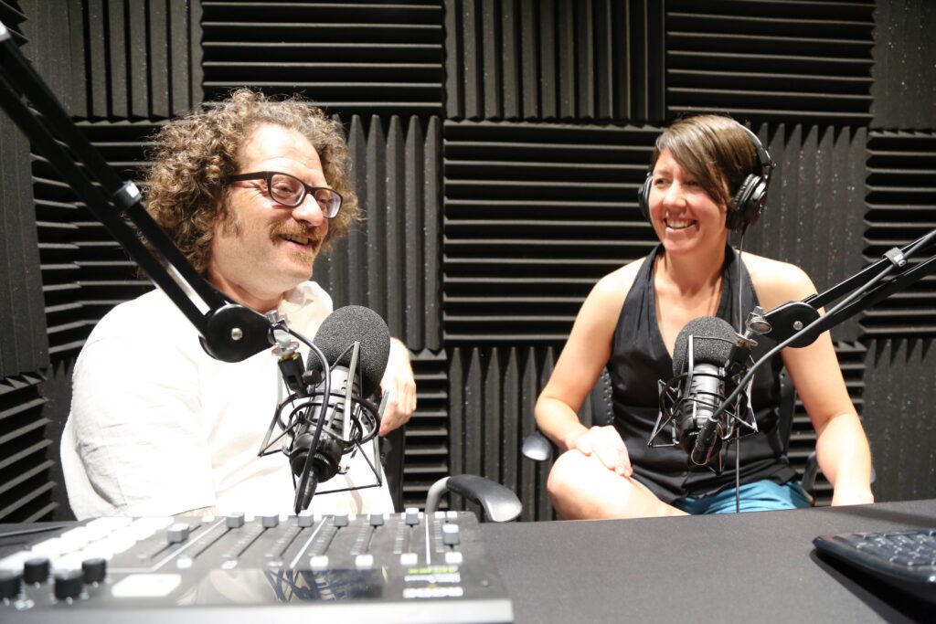 MacPherson Institute staff record a podcast in the Audio Studio.